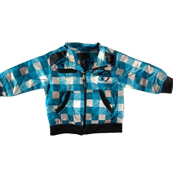 Coogi Toddler Boys Size 18 MOnths Full Zip Jacket Coat WIndbreaker Blue White Bl